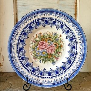 Vintage Cobalt Blue Sajironda Hand Painted Collectible Plate from Spain, 15”